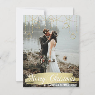 Elegant Gold Christmas First Married Engaged PHOTO Holiday Card