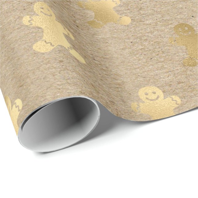 Elegant gold Christmas gingerbread man pattern Wrapping Paper (Roll Corner)