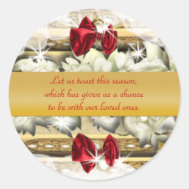 Elegant gold Christmas greetings wishes Classic Round Sticker (Front)