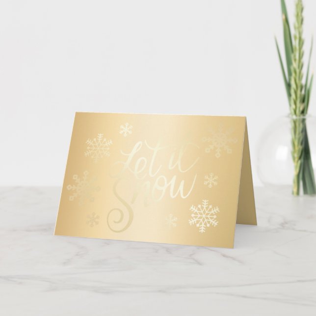 Elegant Gold Christmas Let It Snow Snowflakes Card (Front)