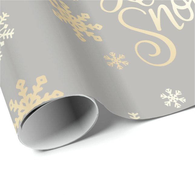 Elegant Gold Christmas Let It Snow & Snowflakes Wrapping Paper (Roll Corner)