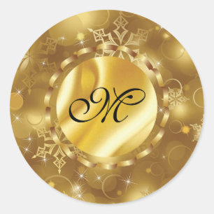 Elegant Gold Christmas Monogram Classic Round Sticker