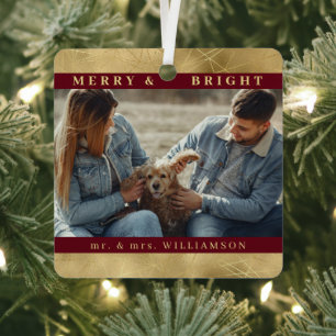 Elegant Gold Christmas Mr and mrs Couple Photo Metal Ornament