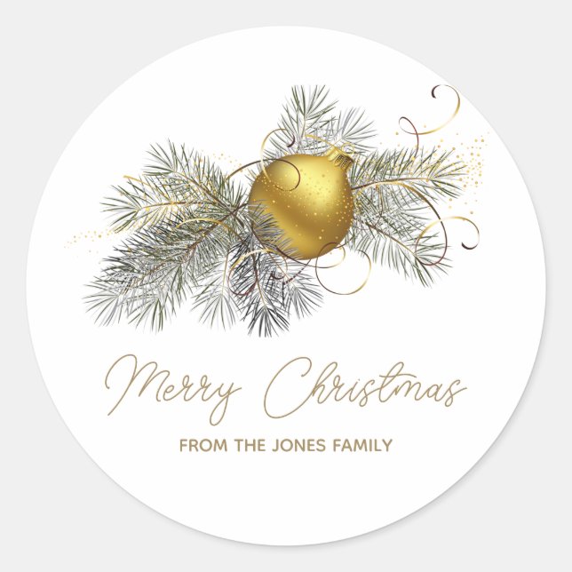 Elegant gold Christmas Ornament Party Classic Round Sticker (Front)