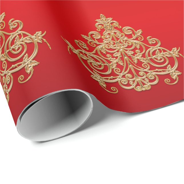 Elegant Gold Christmas Ornament Pattern Wrapping Paper (Roll Corner)