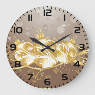 Elegant Gold Christmas Ornaments and Glitter Large Clock