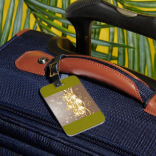 Elegant Gold Christmas Ornaments and Glitter Luggage Tag