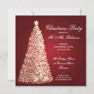 Elegant Gold Christmas Party Red Invitation