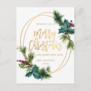 Elegant Gold Christmas Pine Cone Holiday Greeting Postcard