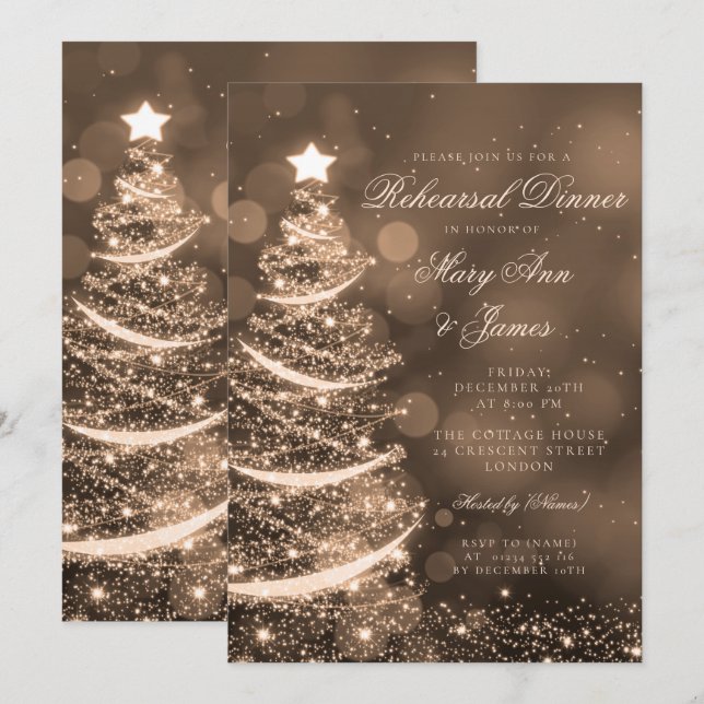 Elegant Gold Christmas Rehearsal Dinner Invitation (Front/Back)