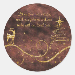 Elegant gold Christmas reindeer greetings wishes Classic Round Sticker