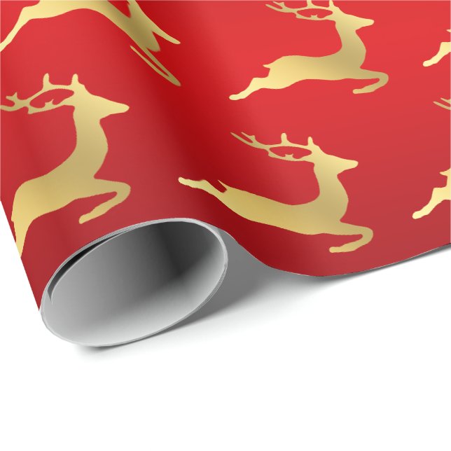 Elegant Gold Christmas reindeer pattern Wrapping Paper (Roll Corner)