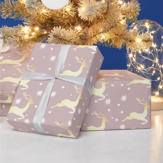 Elegant Gold Christmas Reindeer Snowflake Pattern Wrapping Paper (Holidays)