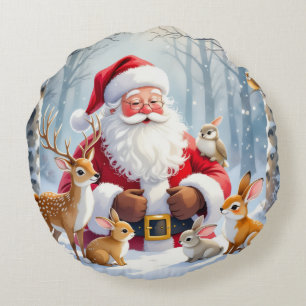 Elegant Gold Christmas Round Pillow
