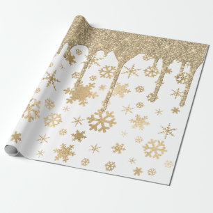 Elegant Gold Christmas Snowflake Pattern Dripping Wrapping Paper