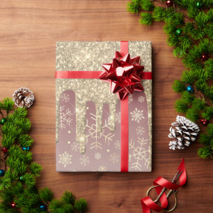 Elegant Gold Christmas Snowflake Pattern Dripping Wrapping Paper