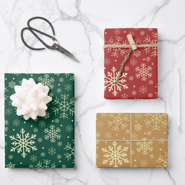 Elegant Gold Christmas Snowflake Pattern  Wrapping Paper Sheet (Front)