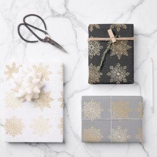 Elegant Gold Christmas Snowflake Pattern    Wrapping Paper Sheet