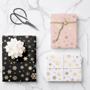 Elegant Gold Christmas Snowflake Pattern Wrapping Paper Sheet