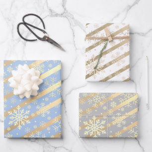 Elegant Gold Christmas Snowflake Pattern Wrapping Paper Sheet