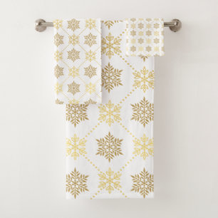 Elegant Gold Christmas Snowflakes Pattern Bath Towel Set