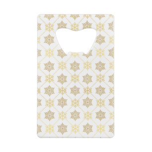 Elegant Gold Christmas Snowflakes Pattern Credit Card Bottle Opener
