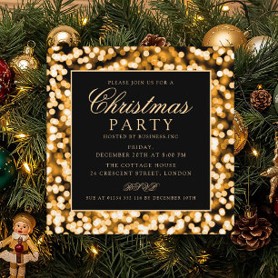 Elegant Gold Christmas String Lights Holiday Party Invitation