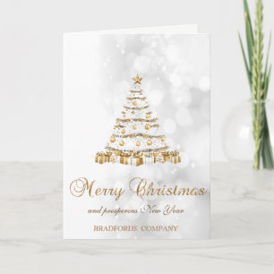 Elegant Gold Christmas Tree Balls ,Bokeh  Holiday Card