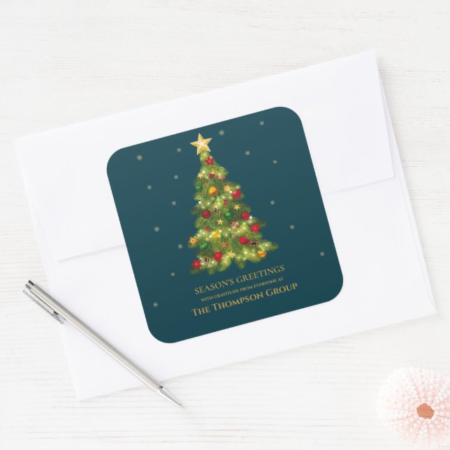 Elegant Gold Christmas Tree Business Holiday Square Sticker (Envelope)