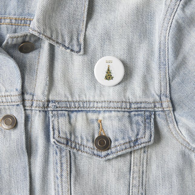 Elegant Gold Christmas tree  button  (In Situ)