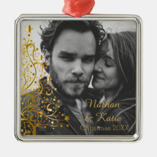 Elegant Gold Christmas Tree Custom Photo Metal Ornament