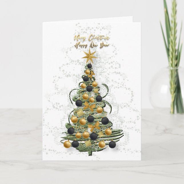 Elegant Gold Christmas tree ,Folded Holiday Card (Front)
