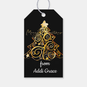 Elegant Gold Christmas Tree Gift Tag