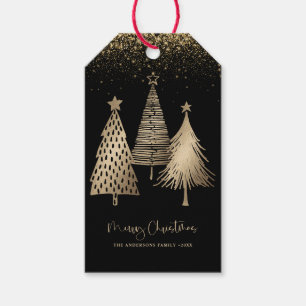 Elegant Gold Christmas Tree Glitter Snow Gift Tags