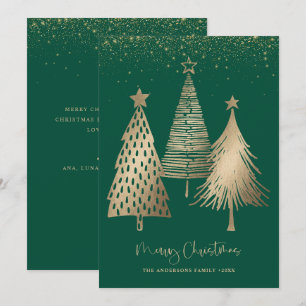 Elegant Gold Christmas Tree Glitter Snow  Holiday Card