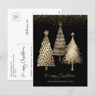 Elegant Gold Christmas Tree Glitter Snow Holiday Postcard