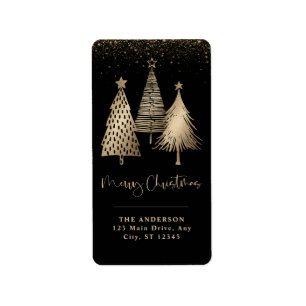 Elegant Gold Christmas Tree Glitter Snow Label