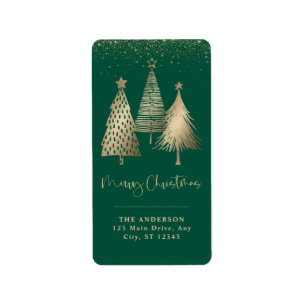 Elegant Gold Christmas Tree Glitter Snow Label