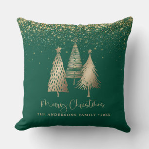 Elegant Gold Christmas Tree Glitter Snow Throw Pillow