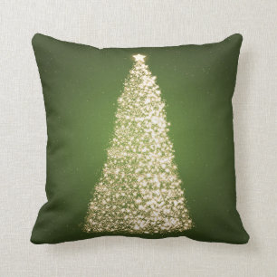 Elegant Gold Christmas Tree Green Throw Pillow