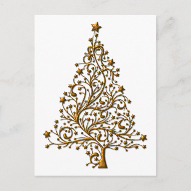 Elegant Gold Christmas Tree Holiday Postcard (Front)