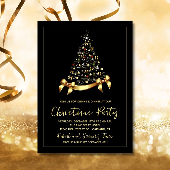 Élégant Gold Christmas Tree Invitation de fête (Créateur téléchargé)