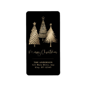 Elegant Gold Christmas Tree Merry Christmas Label