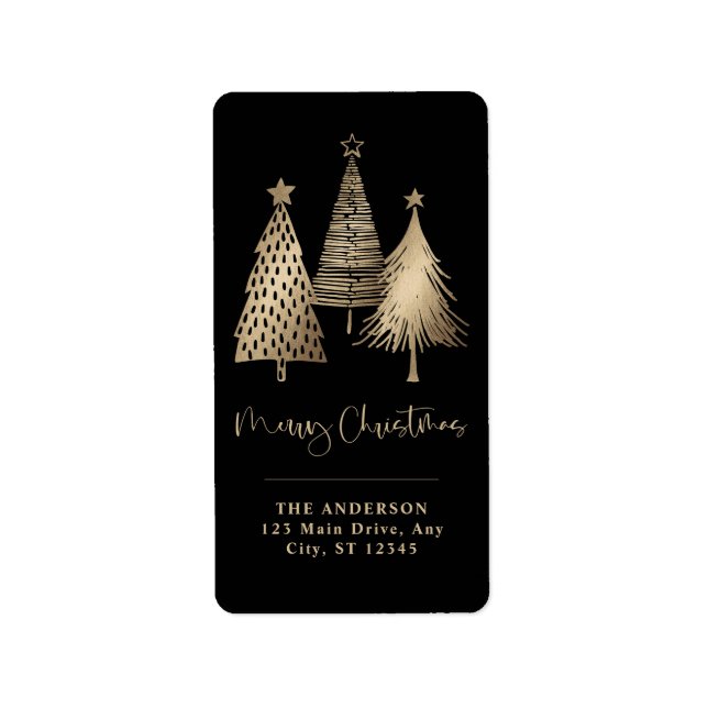Elegant Gold Christmas Tree Merry Christmas   Label (Front)