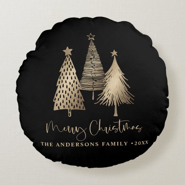 Elegant Gold Christmas Tree Merry Christmas  Round Pillow (Front)
