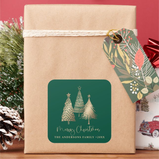 Elegant Gold Christmas Tree Merry Christmas  Square Sticker (Holiday)