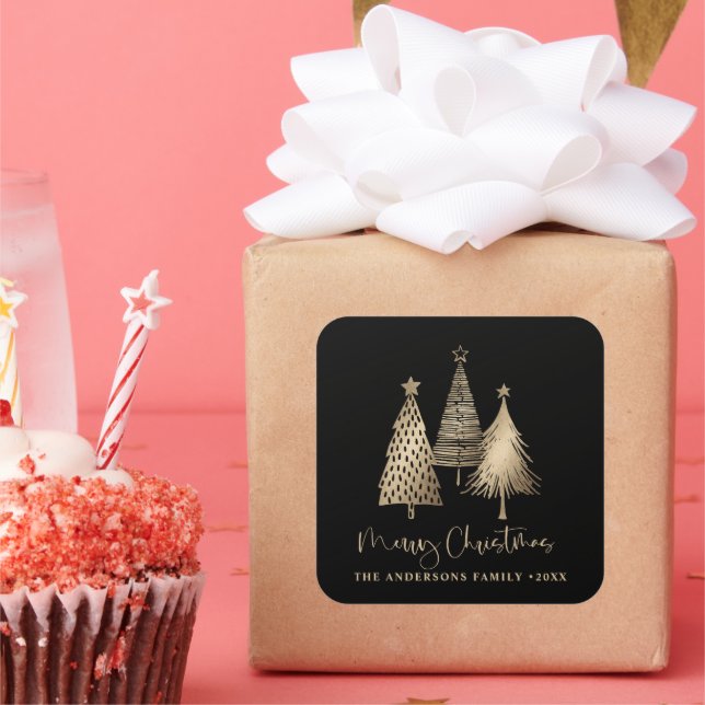 Elegant Gold Christmas Tree Merry Christmas  Square Sticker (Party)