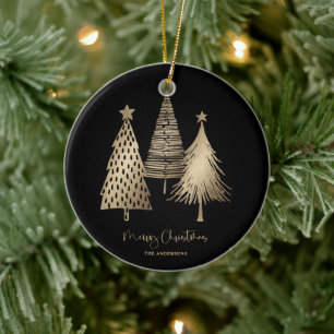 Elegant Gold Christmas Tree Non Photo Ceramic Ornament
