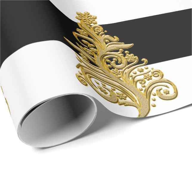 Elegant Gold Christmas Tree pattern Wrapping Paper (Roll Corner)