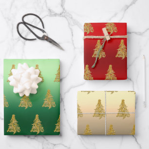 Elegant Gold Christmas tree pattern   Wrapping Paper Sheet
